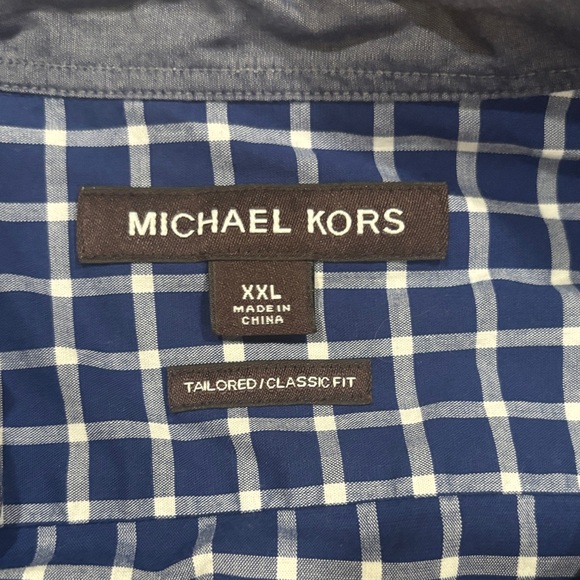 Michael Kors Navy and White Plaid Men's Shirt - Picture 3 of 4